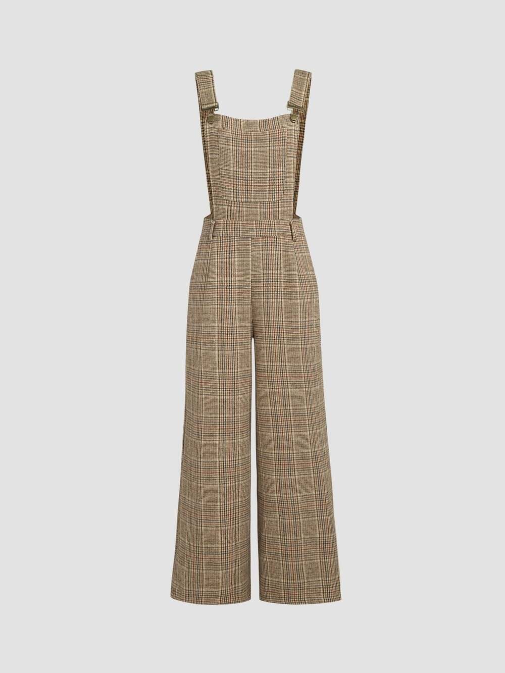 Houndstooth Square Neck Buckle Up Jumpsuit Cider SZ medium